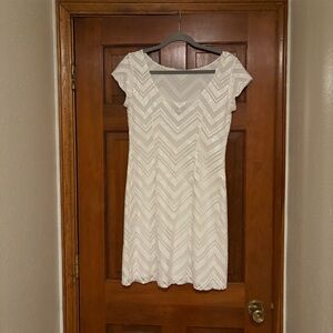 White House Black Market Elegant White Chevron Dress